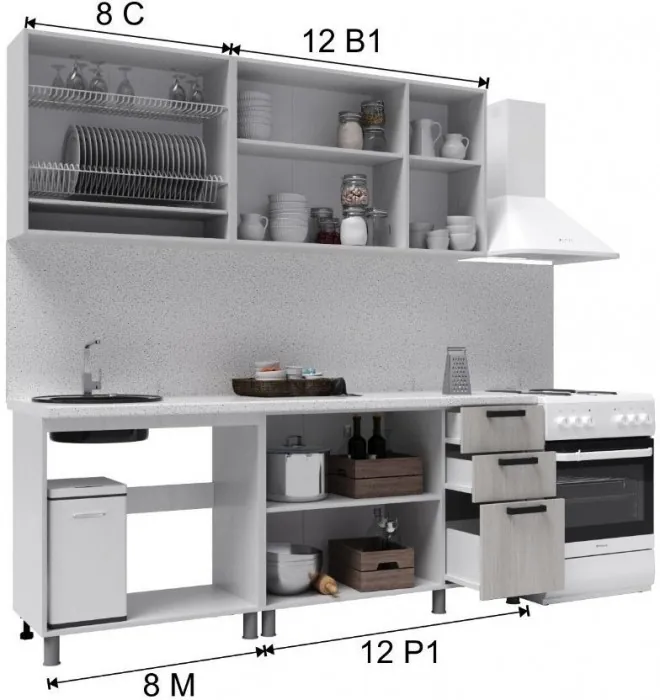 Кухонный гарнитур Марбл 2,0м Мрамор лайт/Мрамор дарк