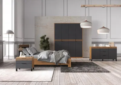 Модульная спальня Нао, набор №3, Дуб вотан/Графит (Профиль МДФ Дуб вотан)