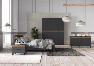 Модульная спальня Нао, набор №3, Графит/Профиль МДФ Дуб вотан