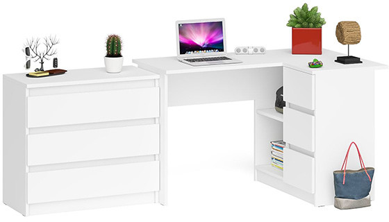 Мори Стол компьютерный МС-16 правый + Комод МК800.1, цвет белый, ШхГхВ 204,8х84,9х76,6 см., выдвижные ящики справа, НЕ универсальная сборка