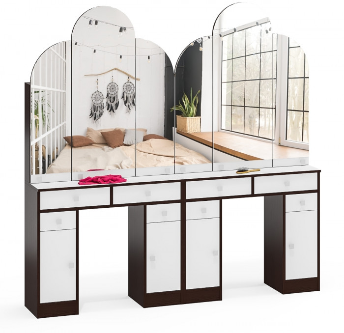 Два туалетных столика Трельяжа МД №2, цвет венге/белый шагрень, ШхГхВ 180х31х178 см. (Трельяж (Туалетный столик № 2))