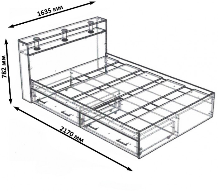 Камелия Кровать с ящиками 1600, цвет дуб сонома, ШхГхВ 163,5х217х78,2 см., сп.м. 1600х2000 мм., без матраса, основание есть