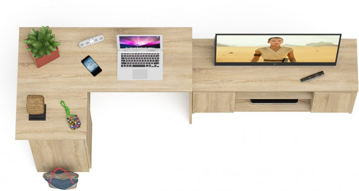 Мори компьютерный стол МС-16 левый + Тумба МТВ1200.1, дуб сонома