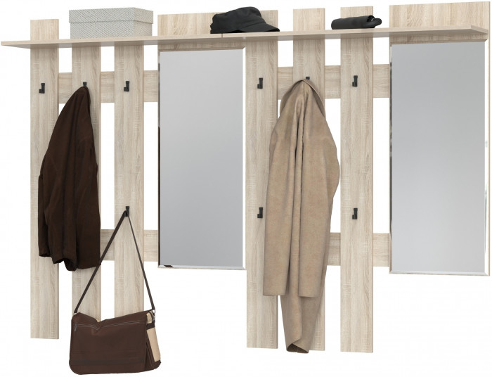Лира ГК 2-3814+2-3814дубсон Вешалка с зеркалом, цвет дуб сонома, ШхГхВ 200х28х135 см., универсальная сборка