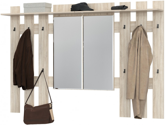 Лира ГК 2-3814+2-3814дубсон Вешалка с зеркалом, цвет дуб сонома, ШхГхВ 200х28х135 см., универсальная сборка