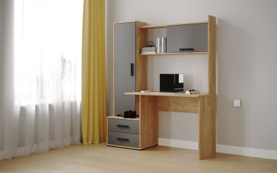 Стол компьютерный Квартет-9 (1400*1716*550) дуб крафт золотой/графит серый