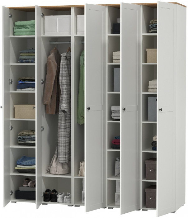 Остин 13.225 Шкаф-пенал 5 шт., цвет белый шагрень/дуб крафт золотой, ШхГхВ 200х54,3х229,6 см., универсальная сборка