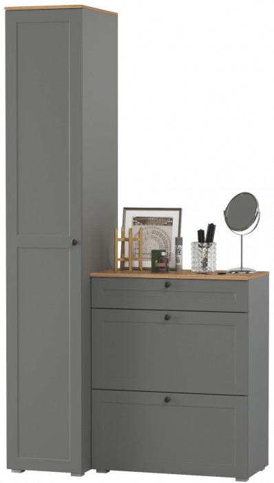 Остин Прихожая 10, цвет серый графит/дуб крафт золотой, ШхГхВ 120х54,3х229,6 см., универсальная сборка