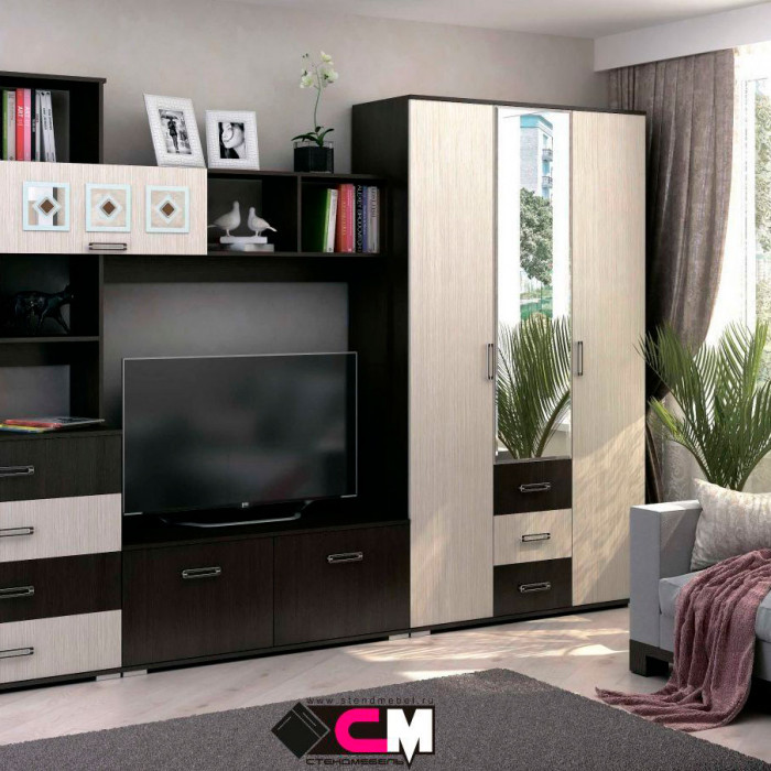 Гостиная ЯНА ШК 752 шкаф 3-х ств. венге/дуб белфорт