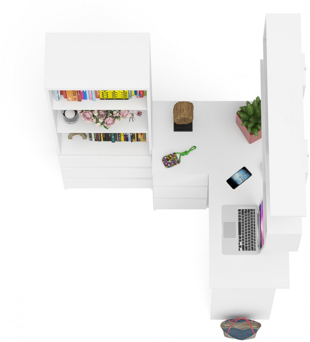 Мори компьютерный стол МС-16 левый + Стеллаж МСТ600.3 + Полка 1200, белый