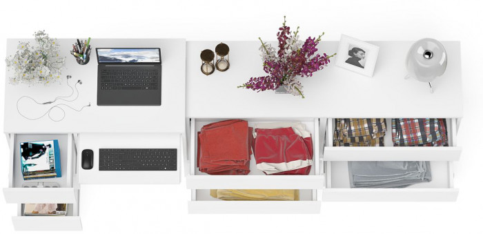 Мори компьютерный стол МС-6 левый + Комод МК1380.6, белый