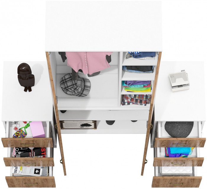 Лидер-8 Шкаф МД 20Б + Тумба МД 3.16 + Тумба МД 3.16, цвет белый шагрень/крафт золото, ШхГхВ 160х50х190 см., НЕ универсальная сборка