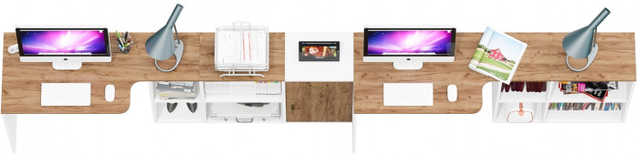 Лидер-8 Стол + Стол + Тумба МД 3.15, цвет белый шагрень/крафт золото, ШхГхВ 370х50/30х75 см. или 230х50/120х75 см., НЕ универсальная сборка