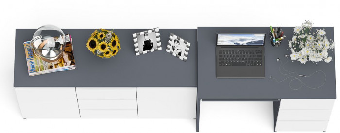 Мори Стол компьютерный МС-6 правый + Комод МК1200.3, цвет графит/белый, ШхГхВ 210,4х50х76,6 см., выдвижные ящики справа, НЕ универсальная сборка