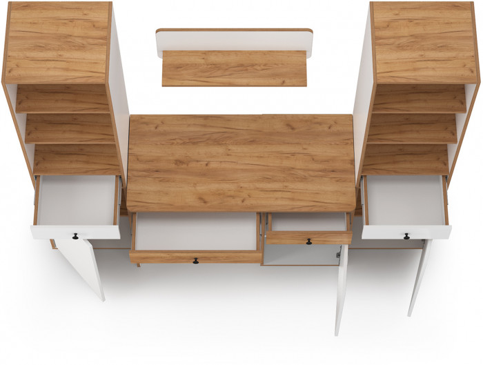 Вуди Компоновка № 08, цвет белый премиум/дуб крафт золотой, ШхГхВ 200х52,7х180,3 см., универсальная сборка