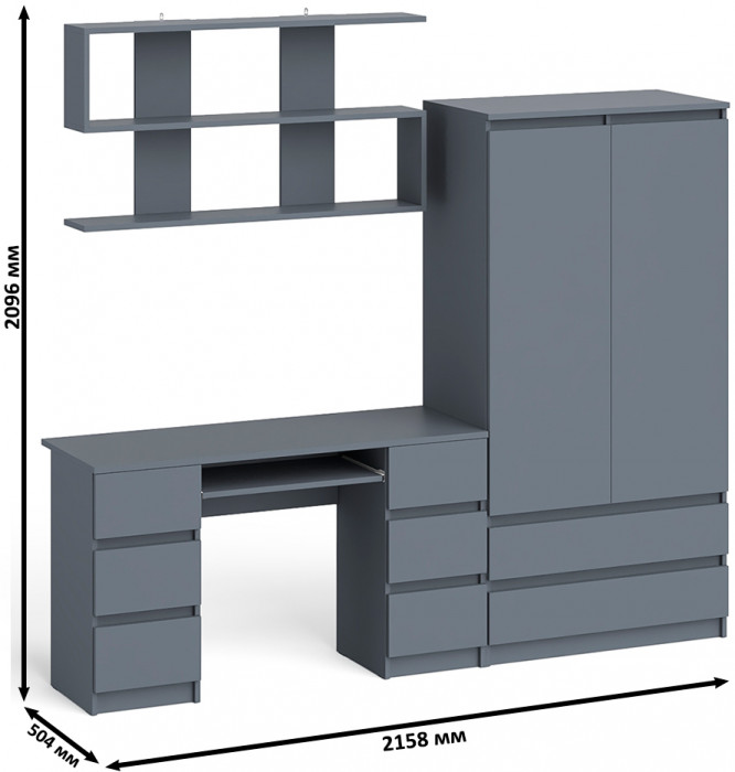 Мори компьютерный стол МС-2 + Шкаф МШ900.1 + Полка 1200, графит