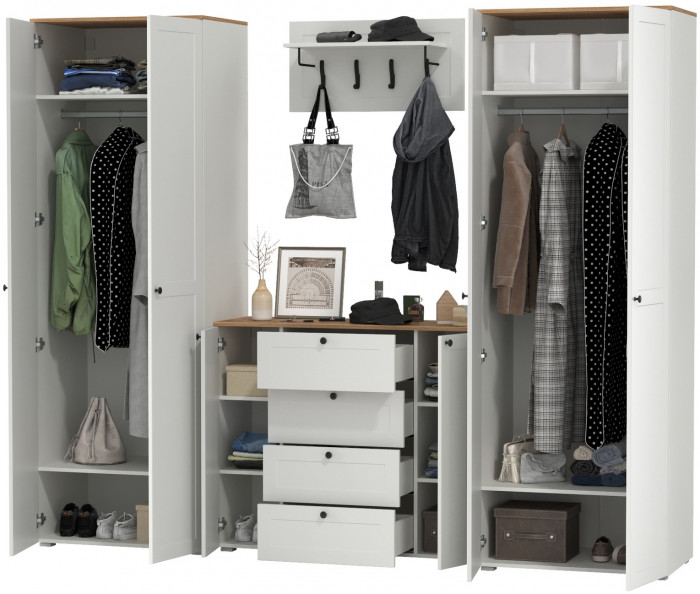 Остин Прихожая 27, белый шагрень/дуб крафт золотой