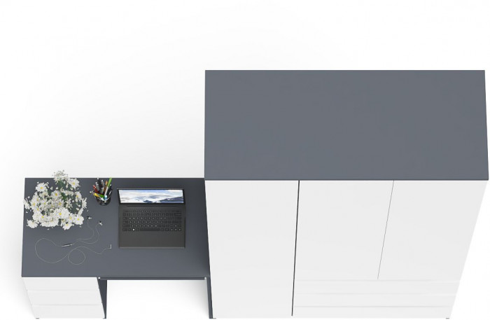 Мори Стол компьютерный МС-6 левый + Шкаф МШ1200.1, цвет графит/белый, ШхГхВ 210,4х50,4х209,6 см., выдвижные ящики слева, НЕ универсальная сборка