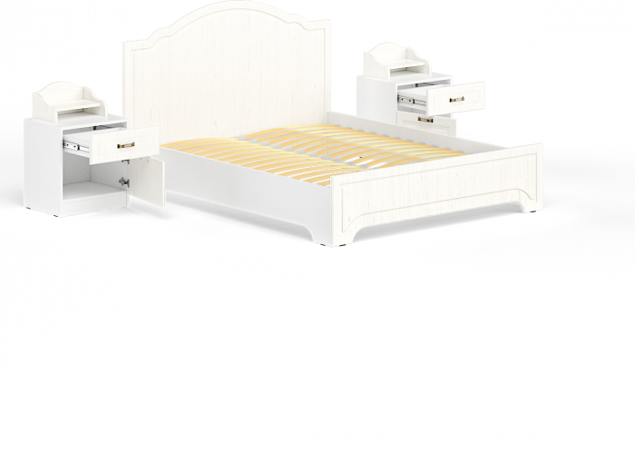 Ливерпуль Кровать 11.08 + осн. + ножки + две Тумбы 08.146 + две 10.117, ясень ваниль/белый