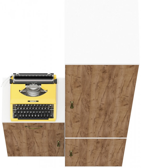 Лидер-8 Пенал МД 21Б + Тумба МД 3.15, белый шагрень/крафт золото