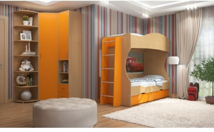 Модульная детская Дельта-5, Дуб молочный / Оранжевый