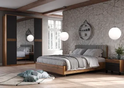 Модульная спальня Нао, набор №4, Дуб вотан/Графит (Профиль МДФ Дуб вотан)