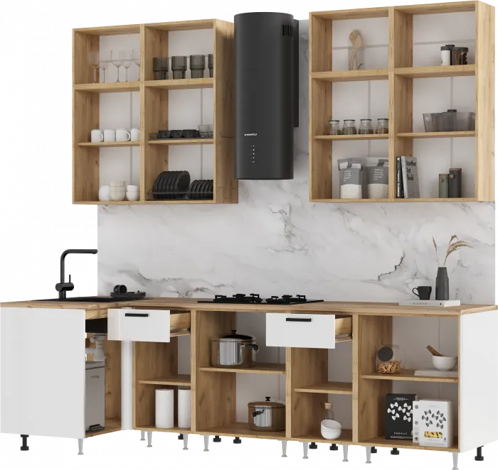 Кухня Рио NEW 1,0х2,6м/1080м (490), Компановка №3, Дуб крафт/Белый глянец