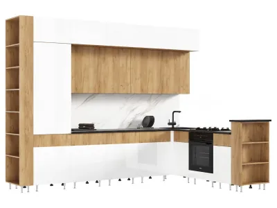 Кухня Техно-5 3,2*2,24м (Крафт/Белый глянец холодный, Дуб Крафт (Кастилло темный))