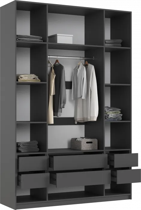 Марвэл Шкаф 4-х створчатый 1600, с доп.ящиками Браш Графит, Графит