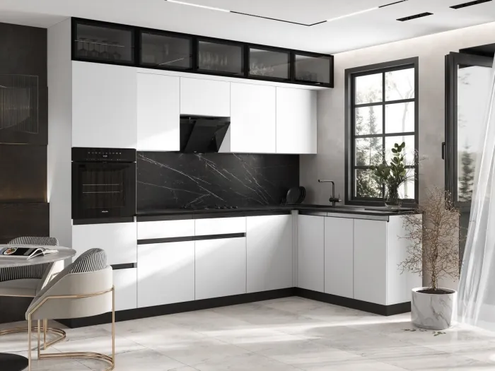 Кухня Техно-6 3,0х1,8м Белый/Браш Вайт