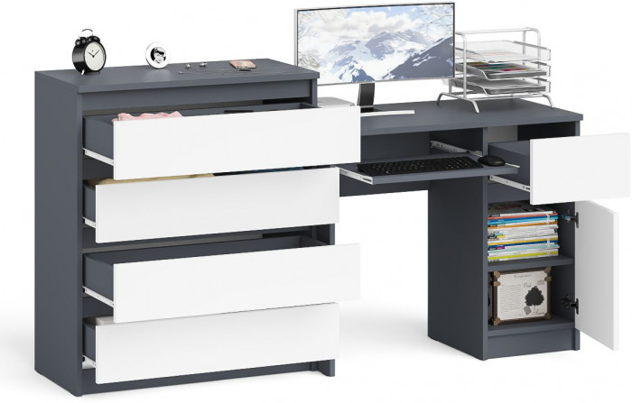 Мори Стол компьютерный МС-1 правый + Комод МК800.4, цвет графит/белый, ШхГхВ 170,4х50х94 см., выдвижной ящик справа, НЕ универсальная сборка