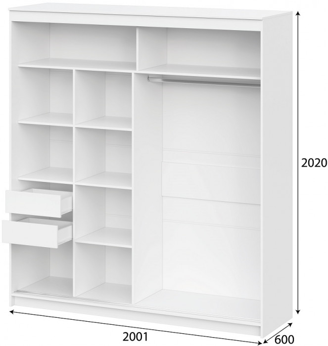Шкаф-купе "ШКП 3" (2,0) Белый текстурный