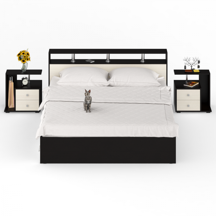 Камелия Кровать с ящиками 1800 + две тумбы, цвет венге/дуб лоредо, ШхГхВ 296х217х78,2 см., сп.м. 1800х2000 мм., без матраса, основание есть