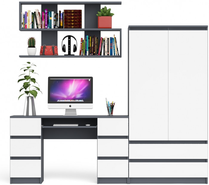 Мори компьютерный стол МС-2 + Шкаф МШ900.1 + Полка 1200, графит/белый
