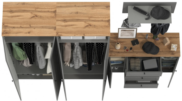 Остин Прихожая 27, серый графит/дуб крафт золотой