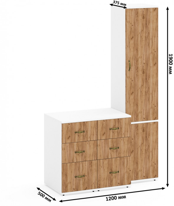 Лидер-8 Пенал МД 21Б + Тумба МД 3.16 + Тумба МД 3.16, белый шагрень/крафт золото