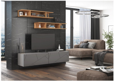 Модульная гостиная Гранж, композиция 5 (Серый шифер/Крафт золотой / Графит софт)