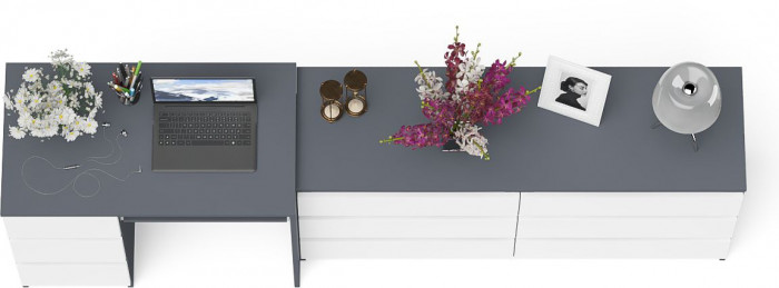 Мори компьютерный стол МС-6 левый + Комод МК1380.6, графит/белый