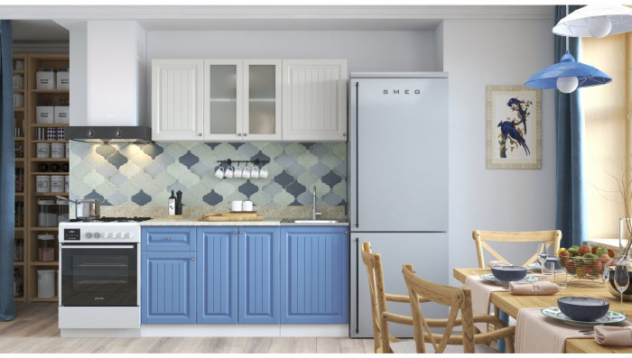 Кухня МДФ Хозяюшка 1500 (Фисташка, Белый)