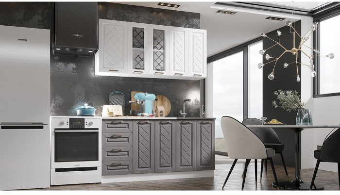 Кухня МДФ Агава 1600 (Акация белая, Белый)