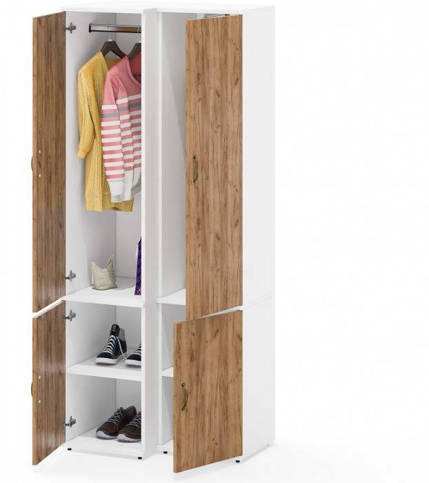 Лидер-8 Модуль Пенал МД 21Б + Пенал МД 23Б, цвет белый шагрень/крафт золото, ШхГхВ 80х50х190 см., универсальная сборка