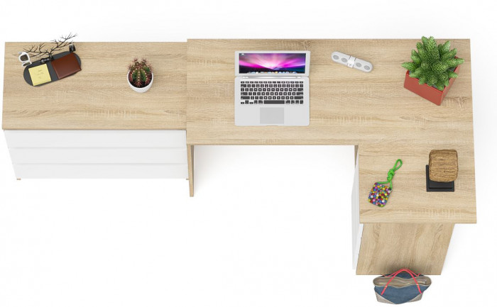 Мори Стол компьютерный МС-16 правый + Комод МК800.1, цвет дуб сонома/белый, ШхГхВ 204,8х84,9х76,6 см., выдвижные ящики справа, НЕ универсальная сборка