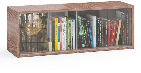 Полка книжная С-МД-КН01, цвет ясень шимо тёмный, ШхГхВ 83х25х30 см., стеклянные дверцы