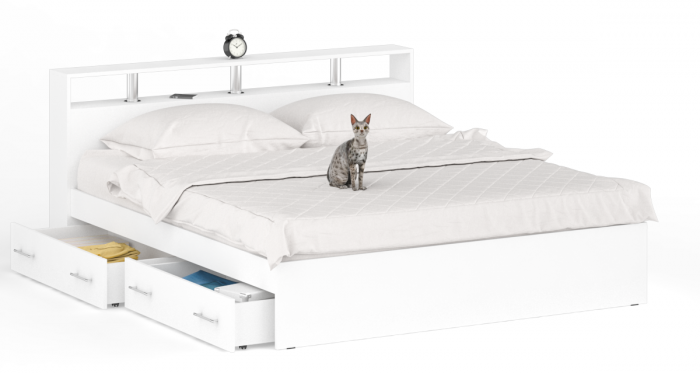 Камелия Кровать с ящиками 1800, цвет белый, ШхГхВ 183,5х217х78,2 см., сп.м. 1800х2000 мм., без матраса, основание есть