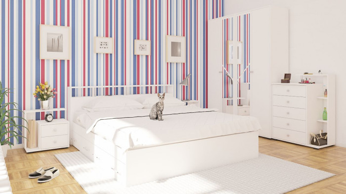 Камелия Кровать с ящиками 1800, цвет белый, ШхГхВ 183,5х217х78,2 см., сп.м. 1800х2000 мм., без матраса, основание есть