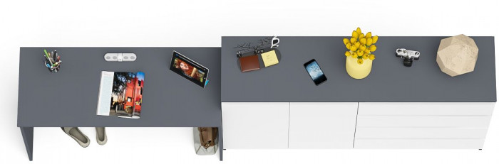 Мори письменный стол МСП1200.1 + Комод МК1600.1, графит/белый