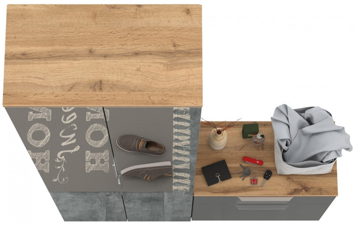 Октава Прихожая 09, цвет серый графит/дуб крафт золотой/фасады МДФ серый графит, ШхГхВ 129,3х35,4х197,6 см., универсальная сборка