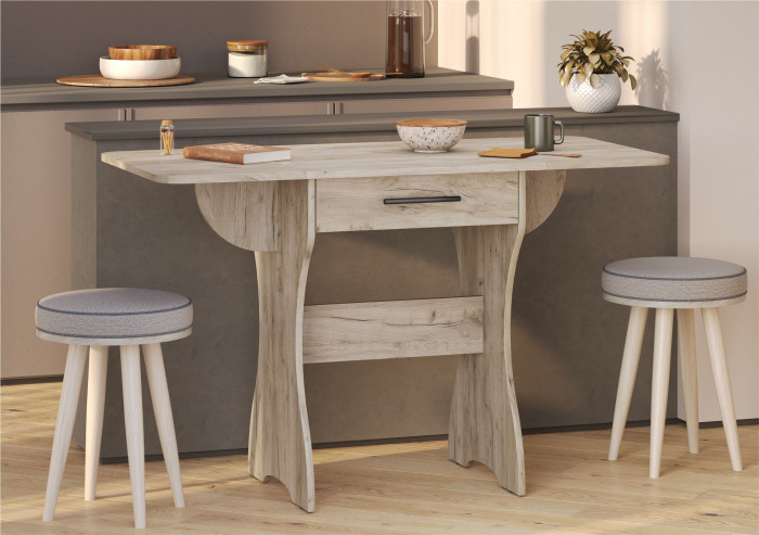 Стол обеденный раскладной с ящиком 6-02.120ТМдкс, дуб крафт серый