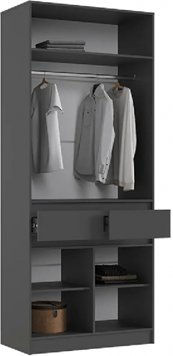 Роджина Шкаф двухстворчатый (Графит, Крафт золотой)