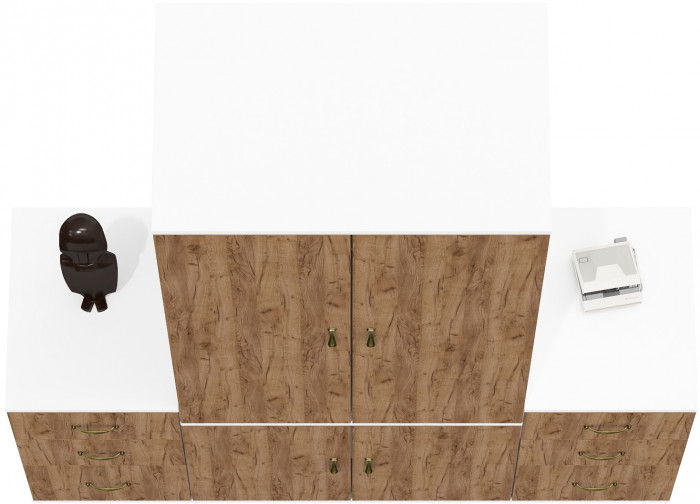 Лидер-8 Шкаф МД 19Б + Тумба МД 3.16 + Тумба МД 3.16, белый шагрень/крафт золото